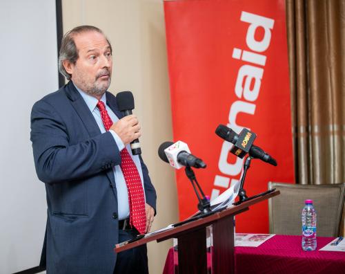 Mr. Raffaele Quarto, Trade Counsellor EU Delegation to Ghana speaking at the launch