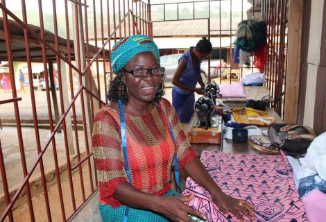 Kafui Cardigah Kwadade at her shop in Kadjebi