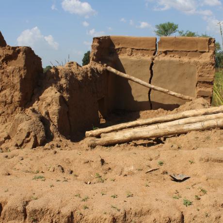 A destroyed home as a result of torrential rains in the Upper East region of Ghana